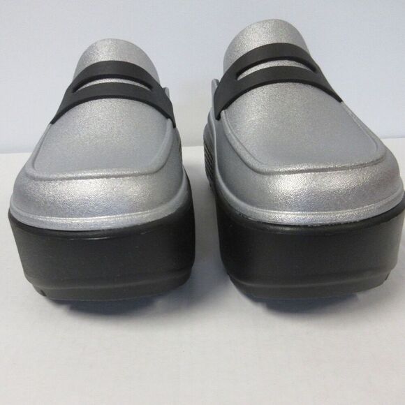 CROCS Stomp Metallic Penny Loafer Mens Sz 6 Black Silver Platform Clog Shoes NEW - Picture 4 of 11